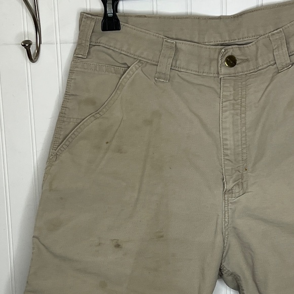 2 Carhartt Canvas Cell Phone Work Shorts Tan Size 34 - Picture 6 of 10